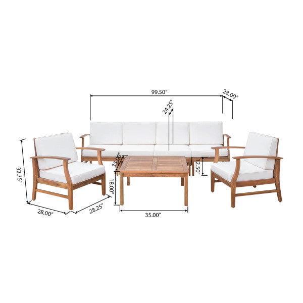 Scarlett Outdoor 6 Seat Teak Finished Acacia Wood Sofa and Table Set