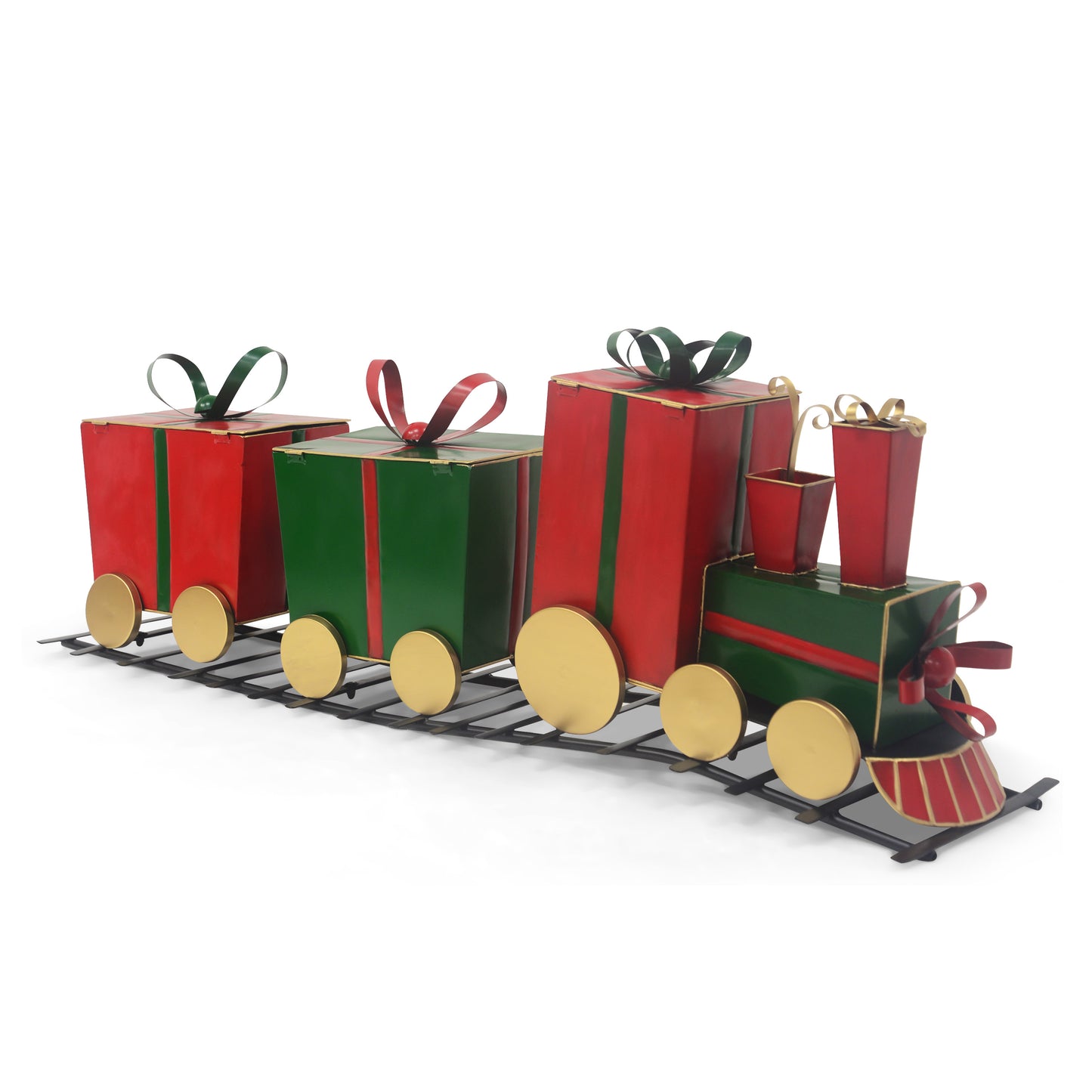 FrostyFestivities Iron Train Decor with Gift-Shaped Carriages