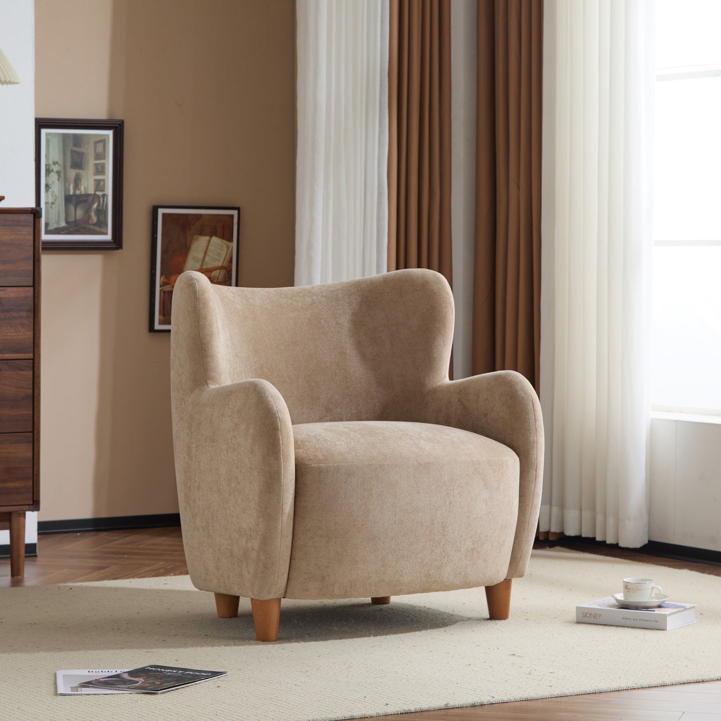 Zoe Fabric Wingback Accent Chairs Single Sofa