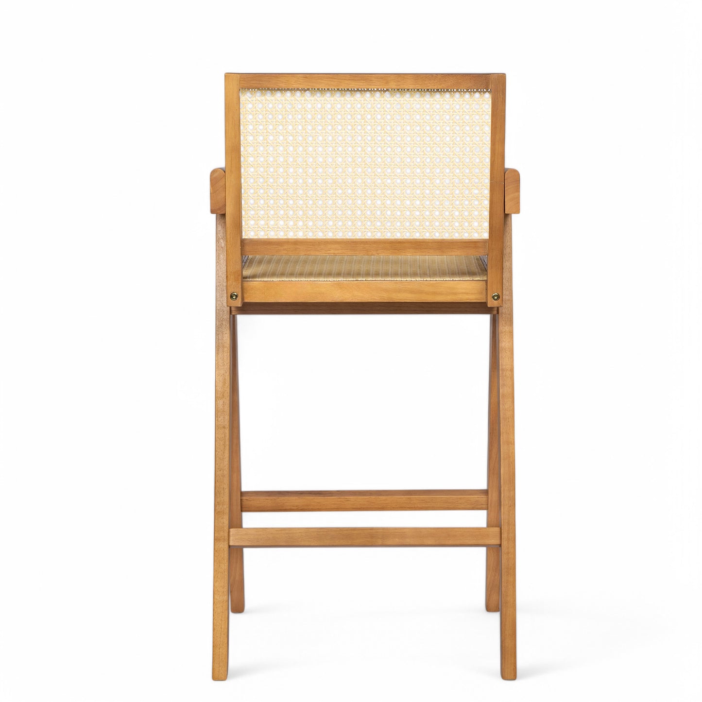 Lomiare Modern Minimalist Bar Stool with Cane Seat, Solid Wood Frame