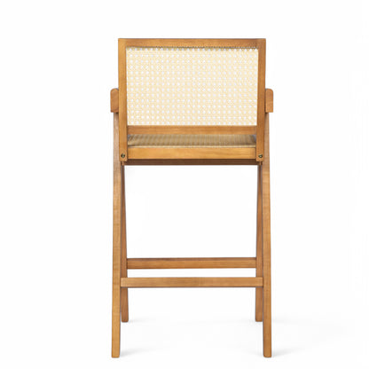 Lomiare Modern Minimalist Bar Stool with Cane Seat, Solid Wood Frame