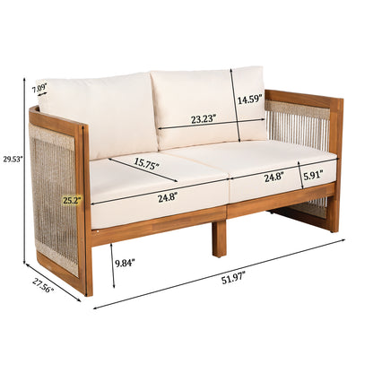 Vireo 4-Piece Patio Seating Group 2 Chairs, Loveseat & Table Acacia Wood Outdoor Furniture Set