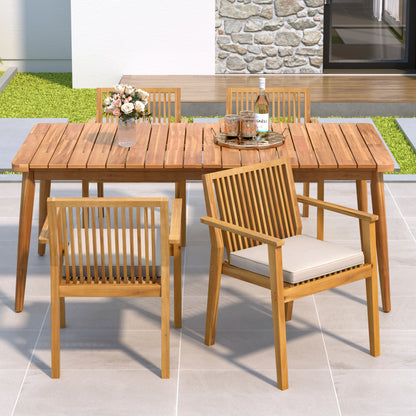 Somasilen 5-Piece Acacia Wood Outdoor Dining Set, Patio Table & Chairs with Cushions, Slatted Tabletop