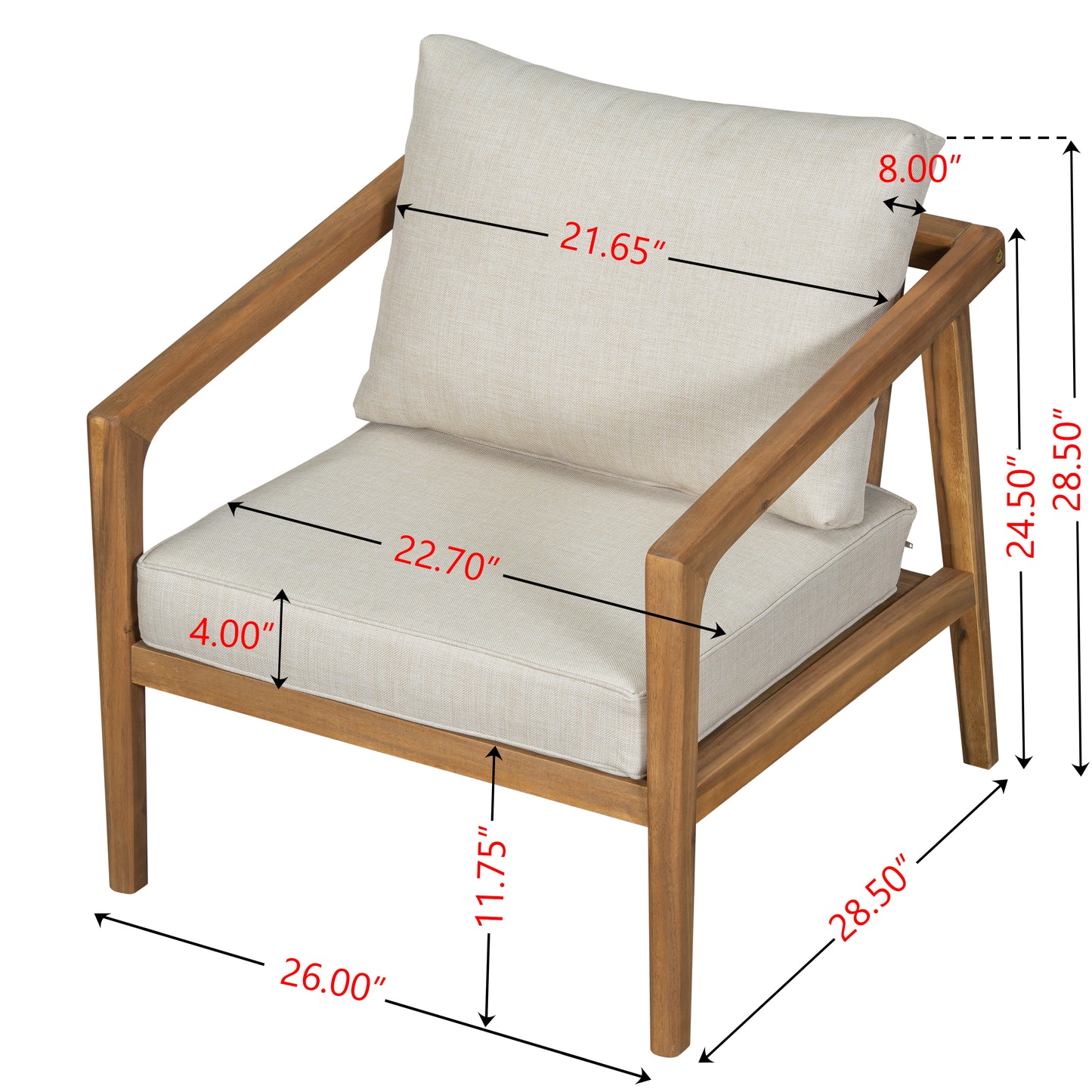 Lyrana Outdoor Acacia Wood Loveseat,Club Chairs and Coffee Table Set with Cushions