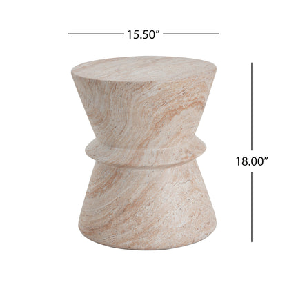 Lunaris Outdoor Lightweight Concrete Side Table,Travertine Finish
