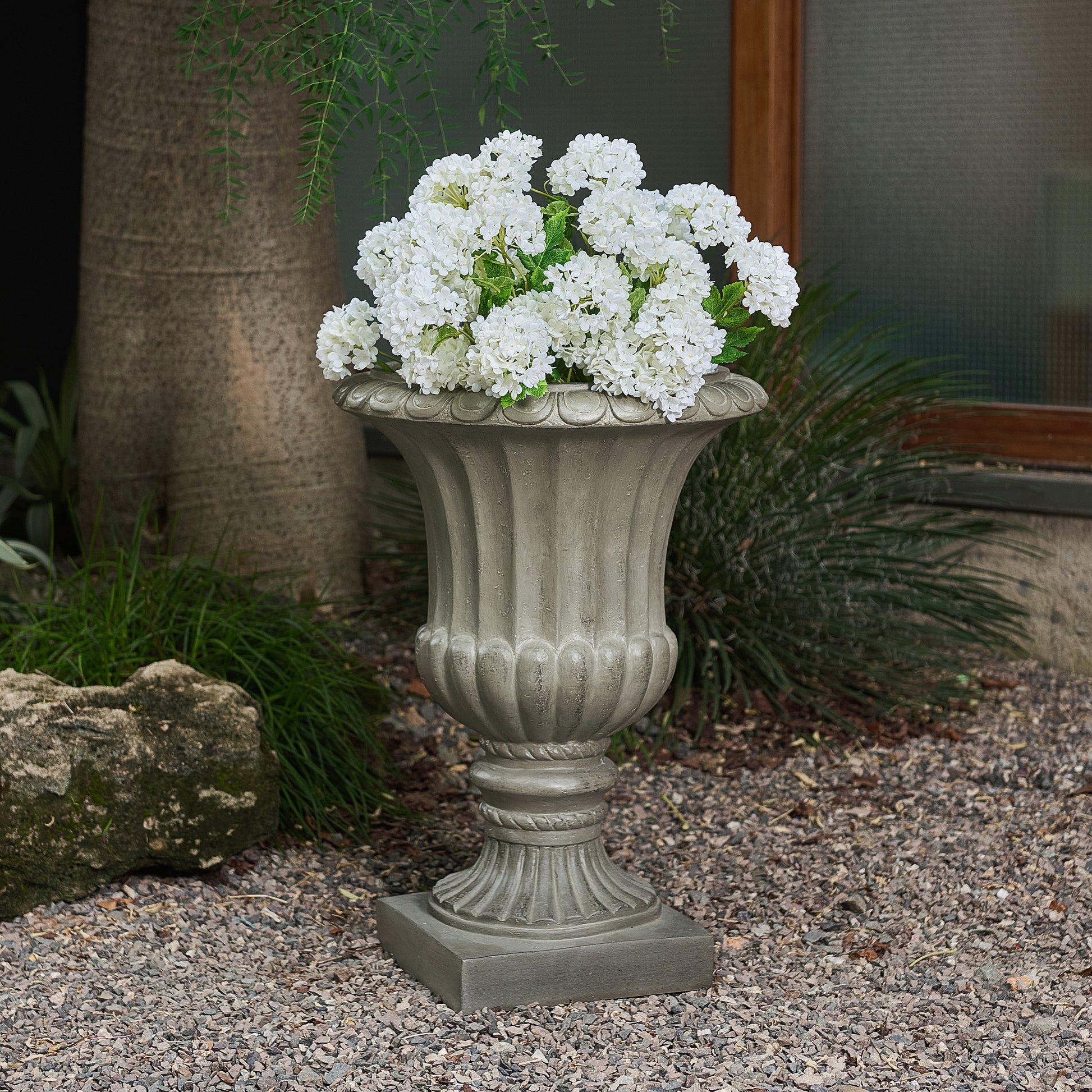 noble house lucca white italian 26-inch urn planter Christopher Knight Home Elyra Outdoor Mid-Century Modern Handcrafted Garden Urn, Antique White
