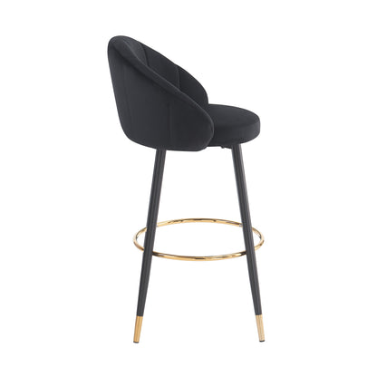 Soreli 40.5" High Back, Black Velvet & Gold Metal Bar Stool,Luxe Modern Design, Set of 2