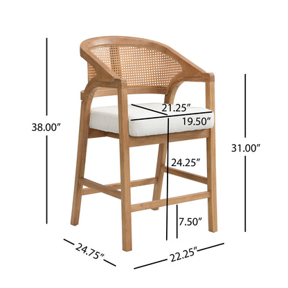 Solace Wooden Frame Counter Stool With Rattan Back-Natural Oak-Set of 2