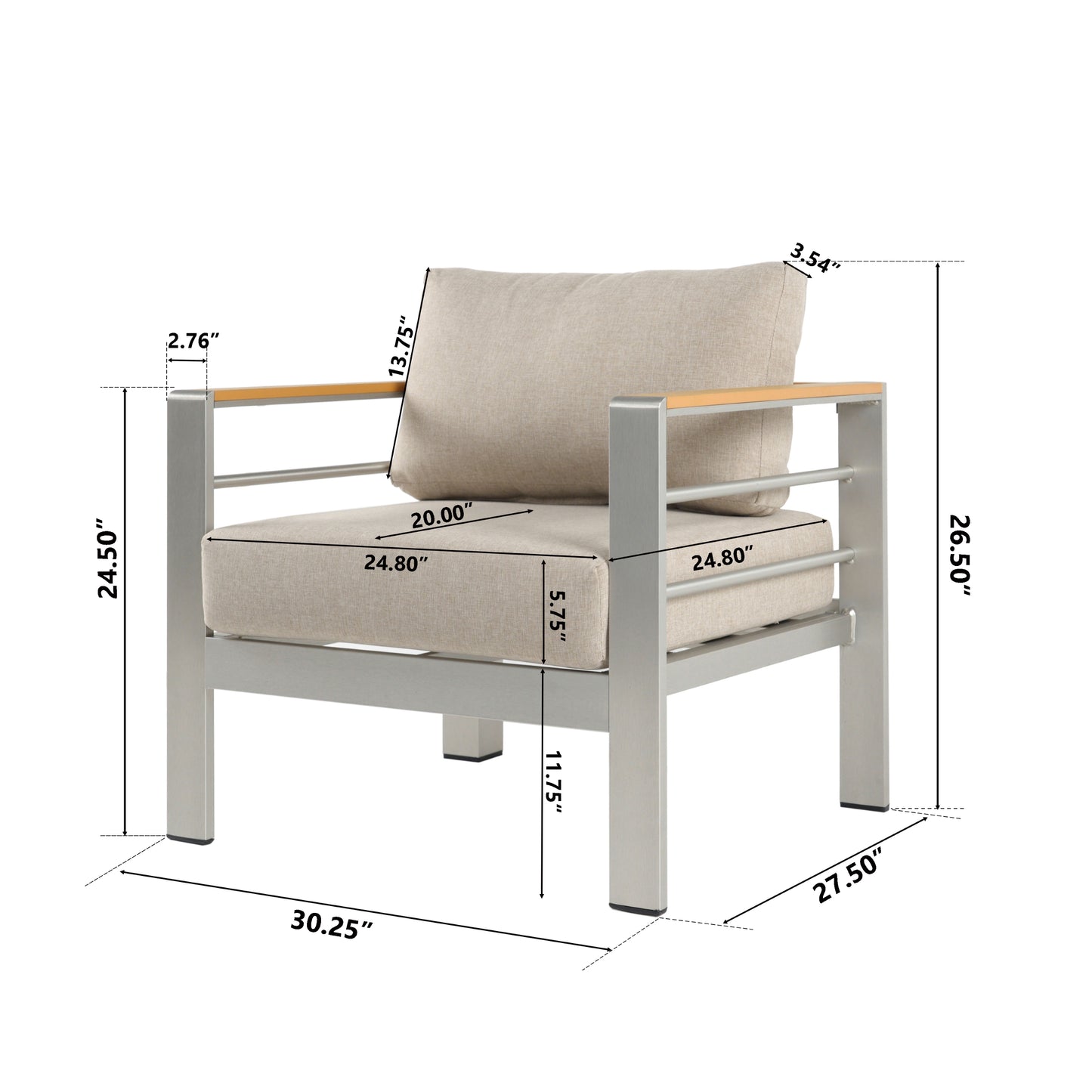 Therone Aluminum Outdoor Patio Club Chair with Beige Cushions