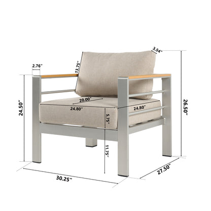 Therone Aluminum Outdoor Patio Club Chair with Beige Cushions