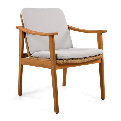 Demorivor Outdoor Dining Chairs Set of 2, Teak Color Acacia Wood Frame,Waterproof Cushion