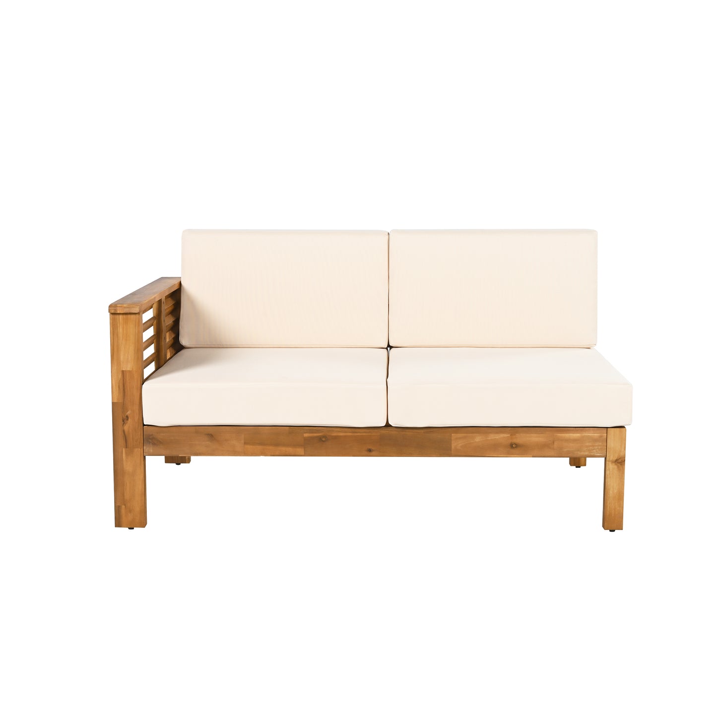 Fawne 4-Pieces Acacia Wood Patio Furniture Set, Outdoor Sectional Sofa Set with Coffee Table, 5 Seats L Shape Sofa Set Deep Seating with Soft Cushion, for Garden, Backyard Porch Balcony, Teak & Cream