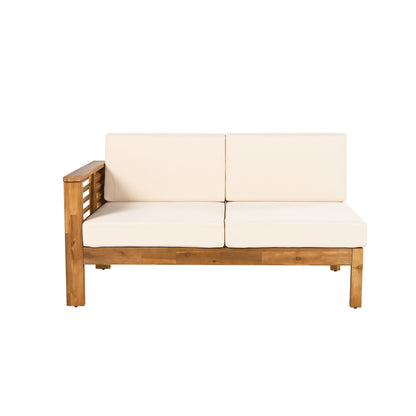 Fawne 4-Pieces Acacia Wood Patio Furniture Set, Outdoor Sectional Sofa Set with Coffee Table, 5 Seats L Shape Sofa Set Deep Seating with Soft Cushion, for Garden, Backyard Porch Balcony, Teak & Cream