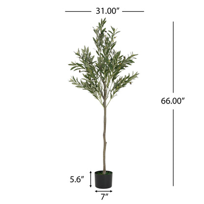 Sylvar 66" Artificial Olive Tree with Black Plastic Pot