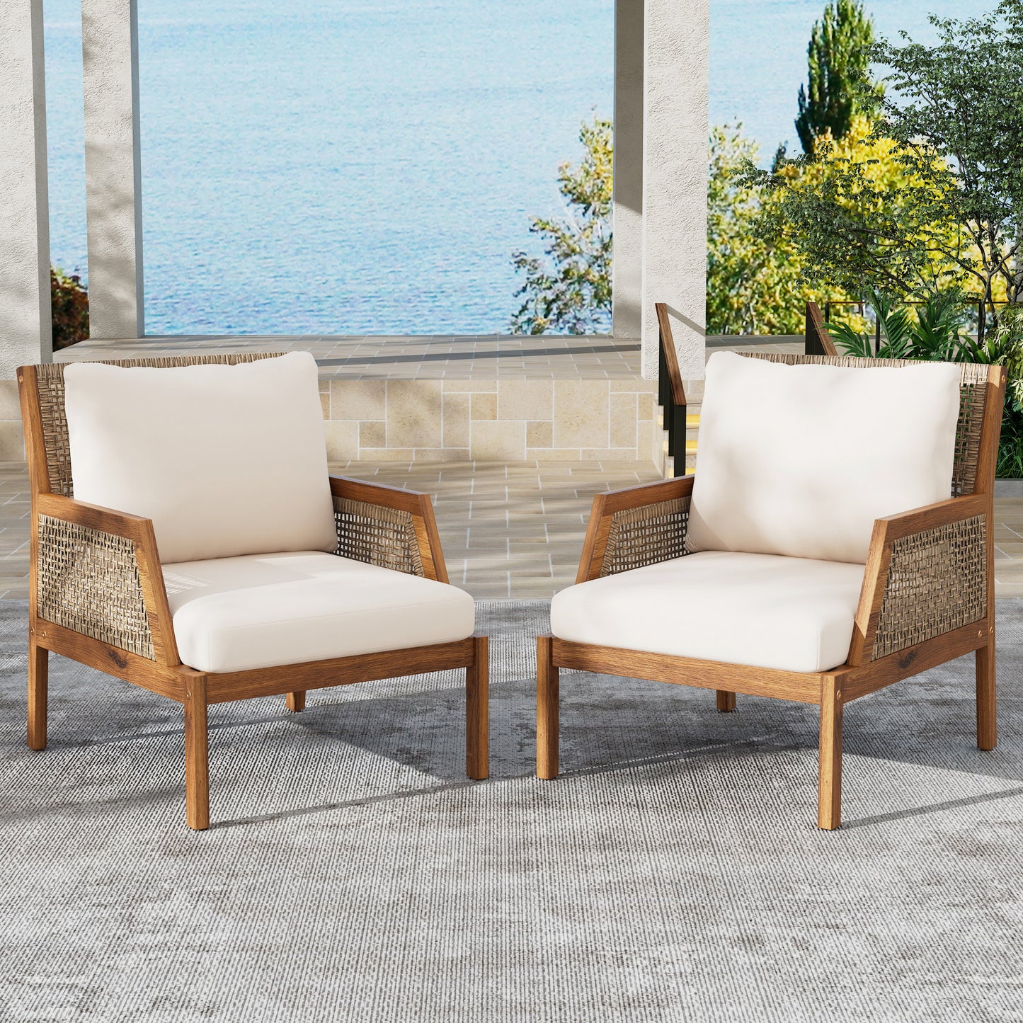 Aplore Outdoor Acacia Wood Club Chair with Cushions