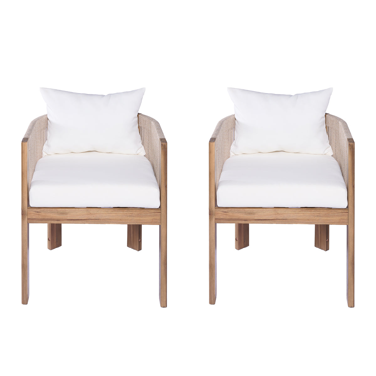 Dado Matera Outdoor Wood Dining Chair, Beige Rope with Beige Cushion, Set of 2