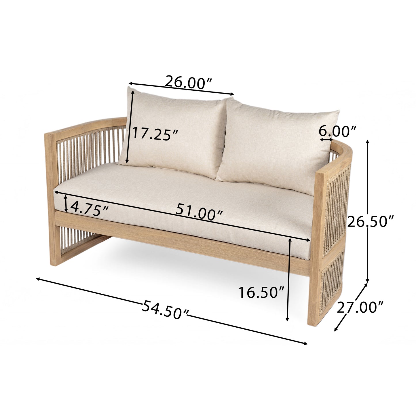 Maelrik 54.4'' Outdoor Acacia Wood Loveseat with Cushions