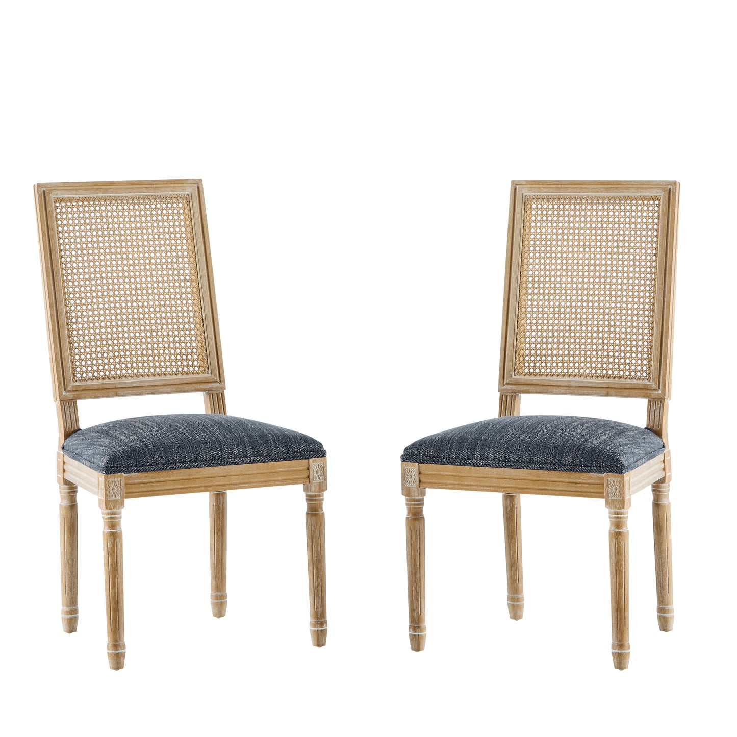 Dagoal French Country Dining Chairs - Elegant Cane Backrest & Upholstered Seats,Set of 2