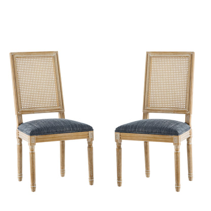 Dagoal French Country Dining Chairs - Elegant Cane Backrest & Upholstered Seats,Set of 2