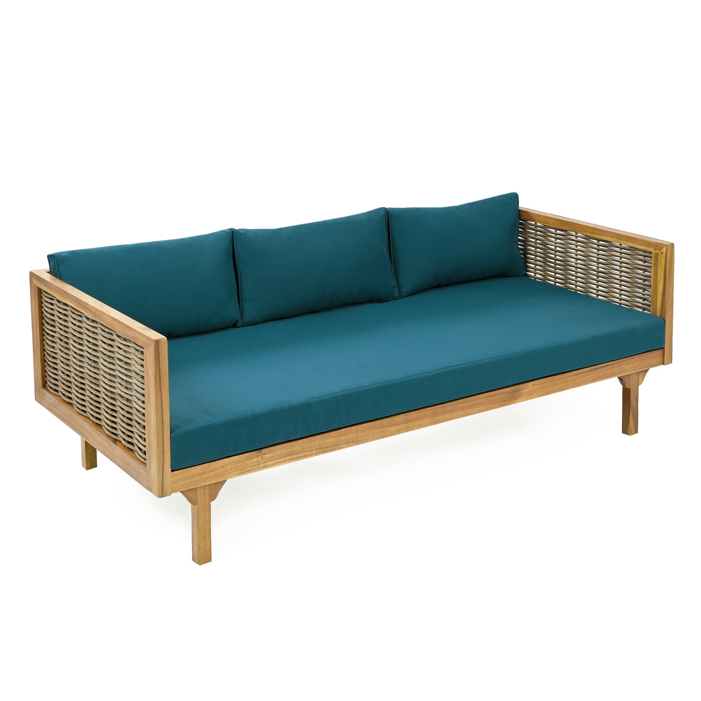 Xenath Outdoor Patio Furnitre Sets 3 Pieces,3 Seater Daybed With Rattan Arms  + Acacia Wood Table