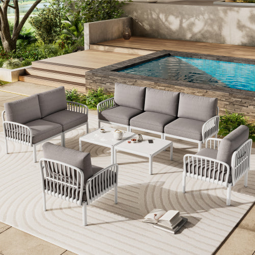 Felloras Modern Outdoor Patio Sectional Furniture Set with Two Square Coffee Table, Cushion