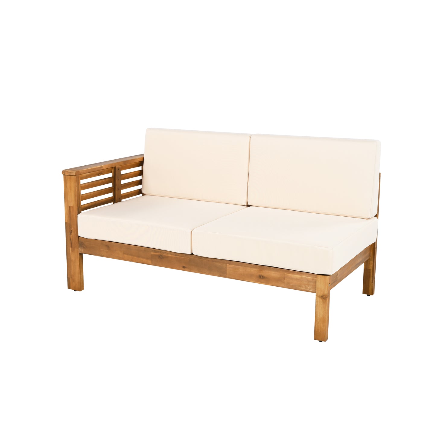 Fawne 4-Pieces Acacia Wood Patio Furniture Set, Outdoor Sectional Sofa Set with Coffee Table, 5 Seats L Shape Sofa Set Deep Seating with Soft Cushion, for Garden, Backyard Porch Balcony, Teak & Cream