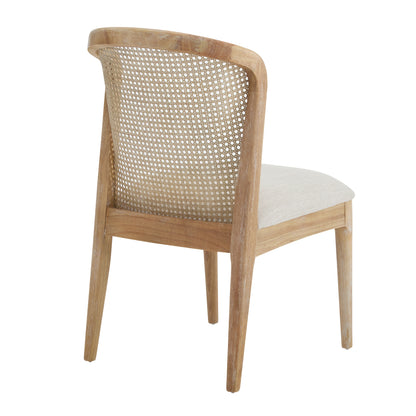 Diaphanous Lilia Dining Chairs Set of 2, Modern Dining Chair with Fabric Upholstery, Rubberwood Frame Kitchen Chairs with Cane Webbing, Extra Seat for Dining Room, Beige + Natural