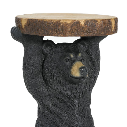 Propinquity Blitz Bear Outdoor Side Table, MGO Bear Statue with Display Tabletop, Hand Painted Sculpture, Cute Small End Table for Indoor/Outdoor, No Assembly Required, Black + Brown