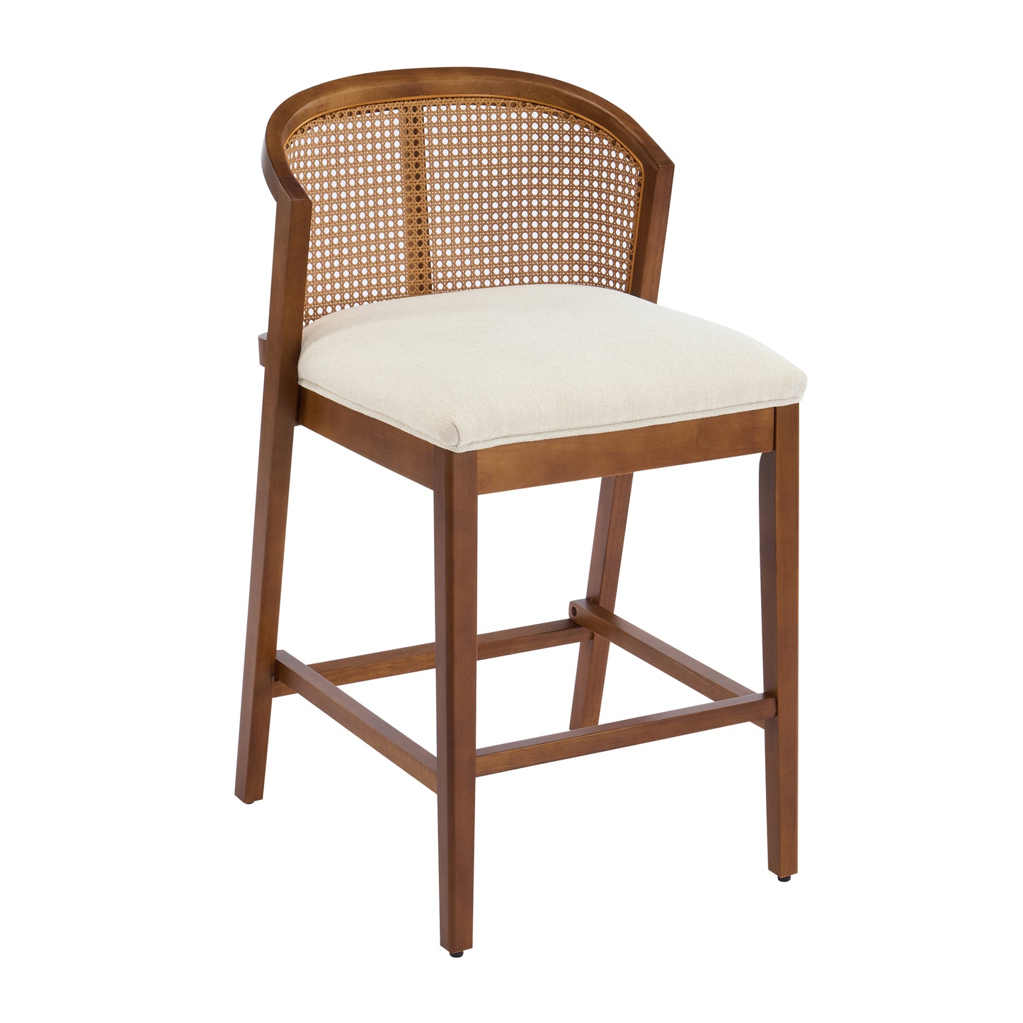 Tatti Indoor Wooden Counter stool, Wood Frame with Beige Upholstery, Set of 2