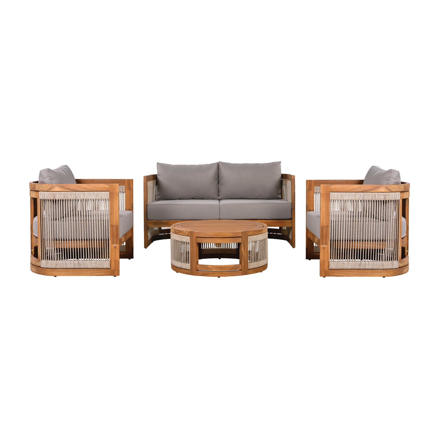 Vireo 4-Piece Patio Seating Group 2 Chairs, Loveseat & Table Acacia Wood Outdoor Furniture Set