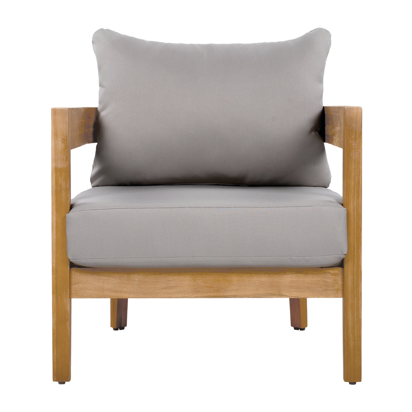 Burrough Outdoor Acacia Wood Club Chair with Removable Cushions for Porch, Garden