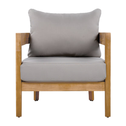 Burrough Outdoor Acacia Wood Club Chair with Removable Cushions for Porch, Garden