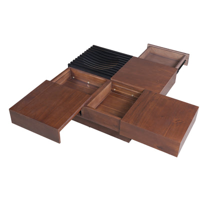 Leader Italian Vintage Style Acacia Wood Storage Coffee Table, Brown and Black