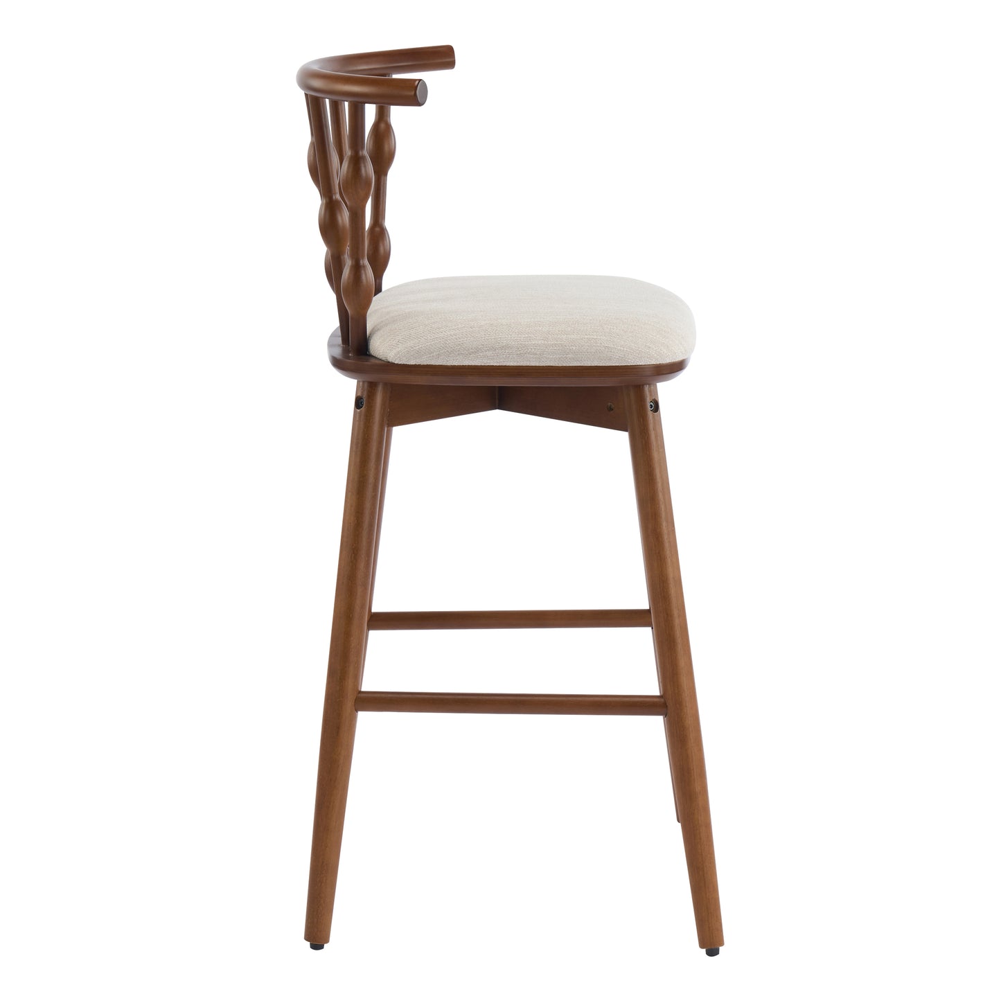 Dorio Indoor Wooden Barstool, Wood Finish With Beige Upholstery, Set of 2