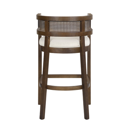 Tiberius Wood And Rattan Upholstered Arm Bar Stools,Set of 2
