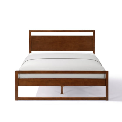 Quorrilos Walnut Wood Queen Bed with Headboard and Silent Slats