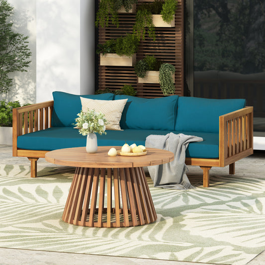 Xenath Outdoor Patio Furnitre Sets 3 Pieces,3 Seater Daybed + Acacia Wood Table