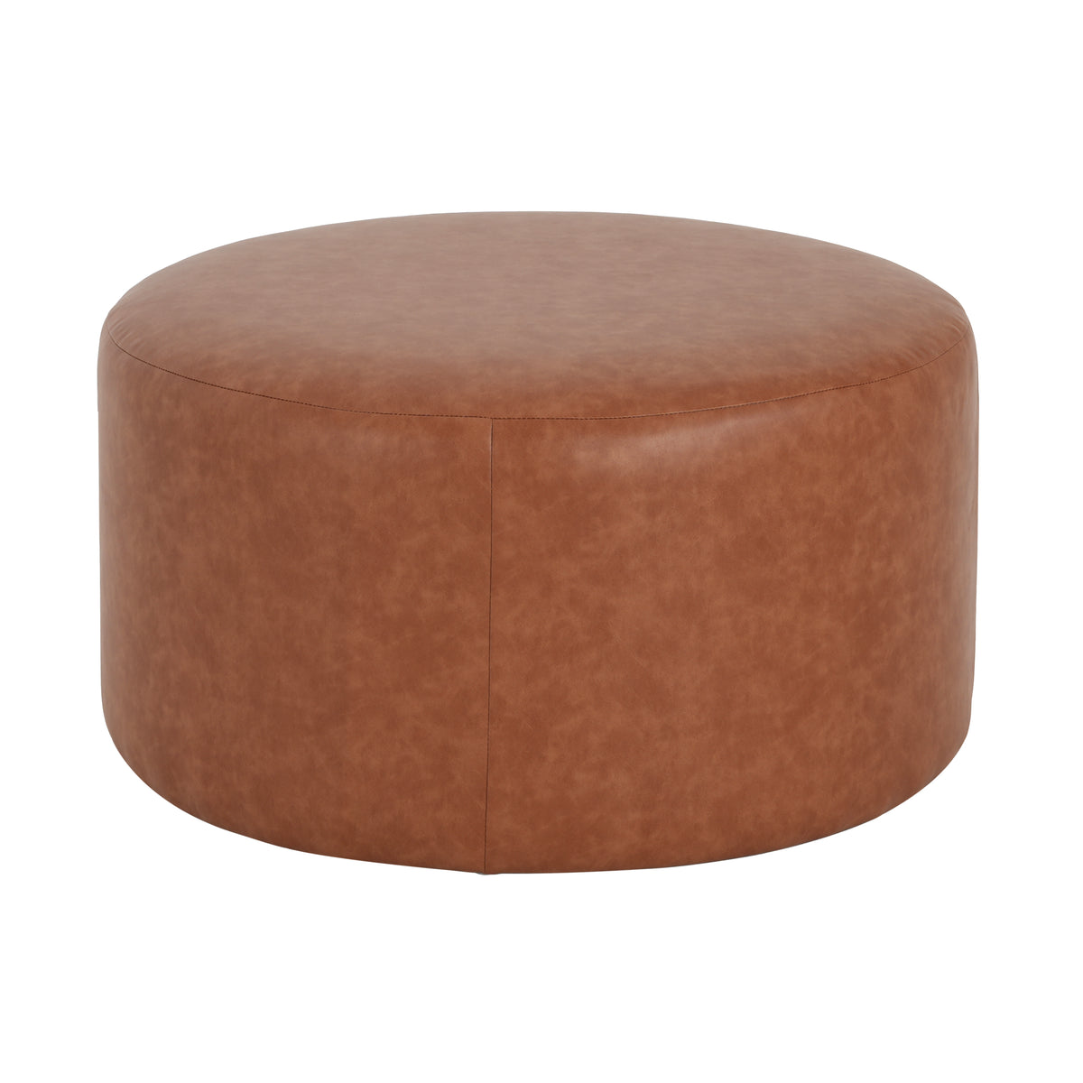 Placidity GAVI PU Leather Ottoman Foot Stool, 30" Pouf Footstool Ottoman Seat, Upholstered Foot Chair, Round Footrest, Modern Side Table for Living Room Bedroom Home Decor, Cognac Brown