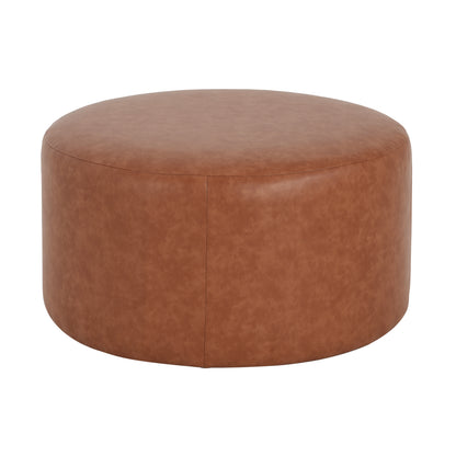 Placidity GAVI PU Leather Ottoman Foot Stool, 30" Pouf Footstool Ottoman Seat, Upholstered Foot Chair, Round Footrest, Modern Side Table for Living Room Bedroom Home Decor, Cognac Brown