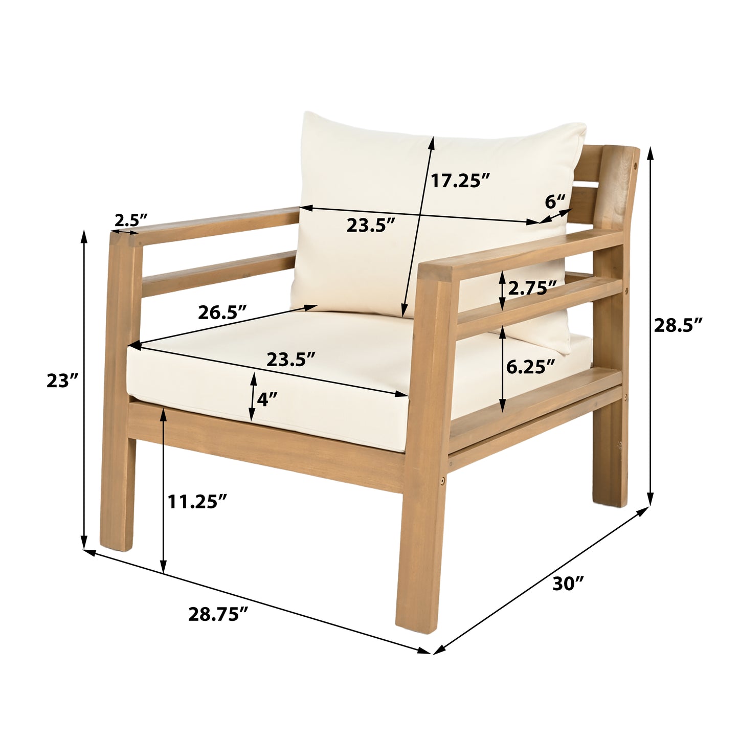 Crager Outdoor Acacia Wood Club Chair, Armchair with Cushions