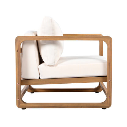 ‌PinDrift‌ Outdoor Lounge Chair, Acacia Wood Club Chair, Oversized Seat with Cushion Set