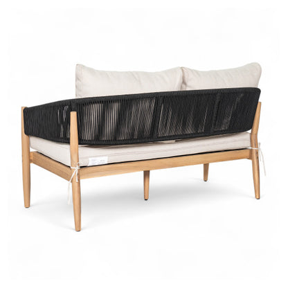 Veronia Outdoor Patio Acacia Wood Loveseat, Natural Finish Wood, Beige Cushion