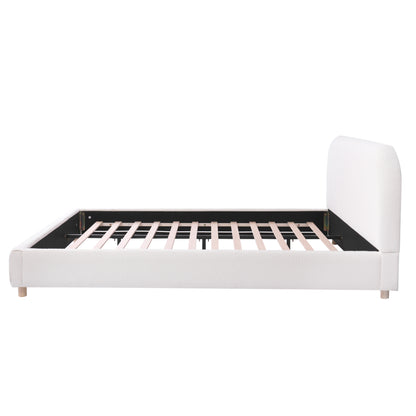 Selah Platform Bed, Boucle Fabric Upholstered Platform Bed,Curve-Shaped Design Headboard