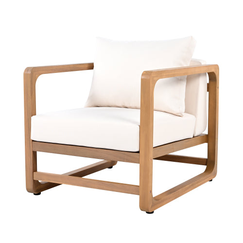 ‌PinDrift‌ Outdoor Lounge Chair, Acacia Wood Club Chair, Oversized Seat with Cushion Set