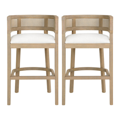 Tiberius Wood And Rattan Upholstered Arm Bar Stools,Set of 2