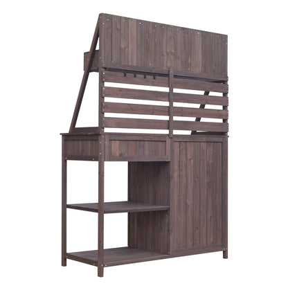 Quirion Brown Fir Wood Potting Bench with Slatted Back Panel & Storage Cabinet & Drawer