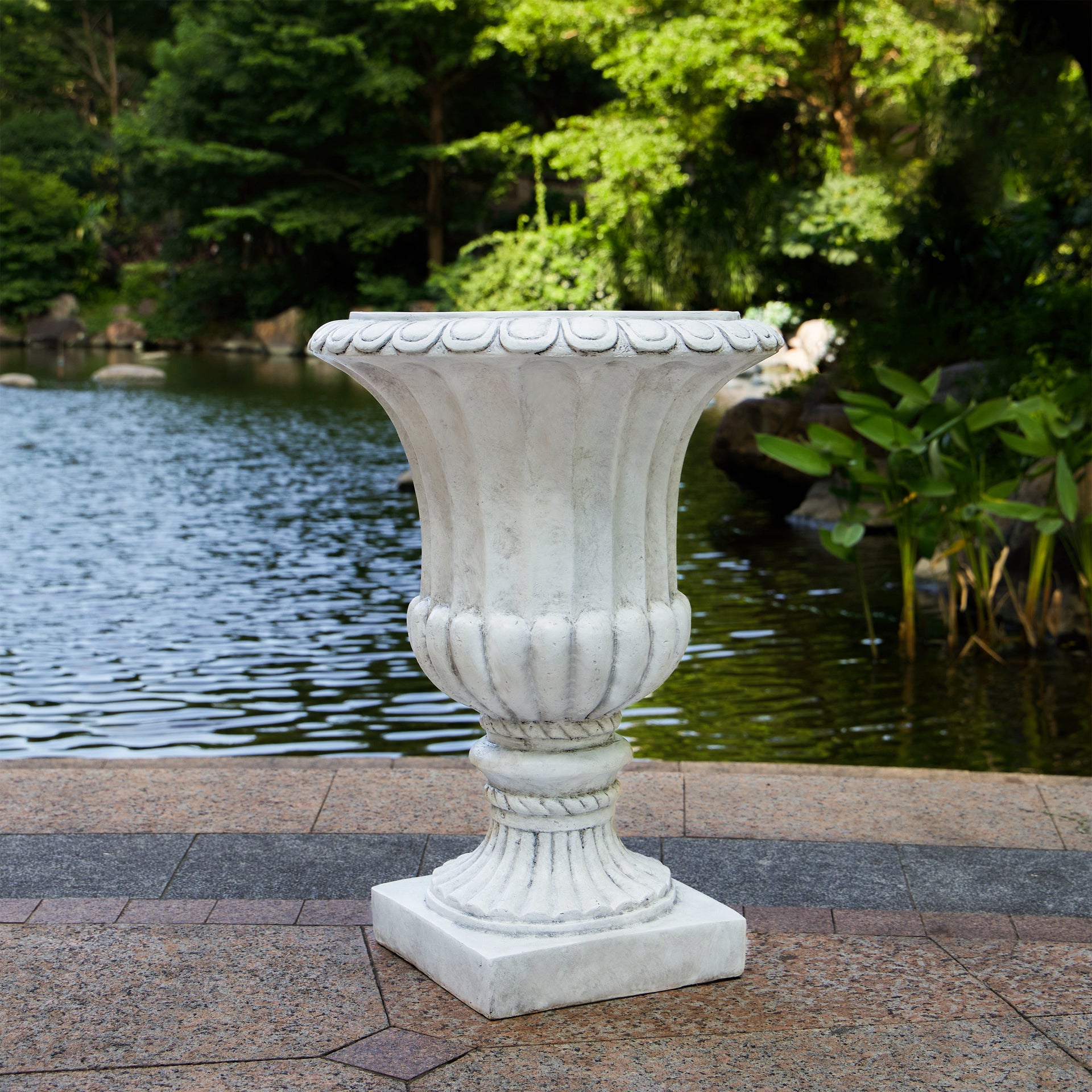 noble house lucca white italian 26-inch urn planter Alder Outdoor Magnesium Oxide Garden Urn Planter, Antique White – GDFStudio