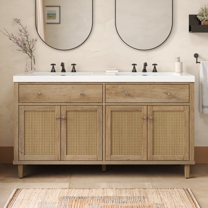 Silas 60 Inch Bathroom Vanity with Double Sink ( SMC Sink ), Large Storage Space