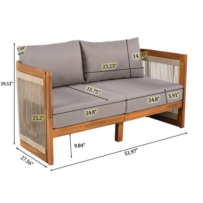Vireo 4-Piece Patio Seating Group 2 Chairs, Loveseat & Table Acacia Wood Outdoor Furniture Set