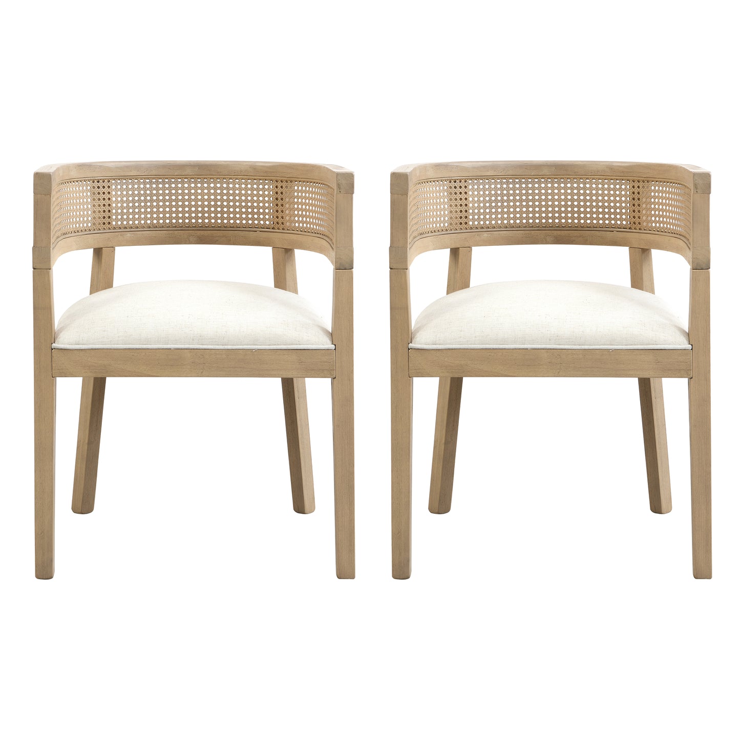Bastian Dining Chairs with Rattan Backrest, Upholstered Seat, Set of 2